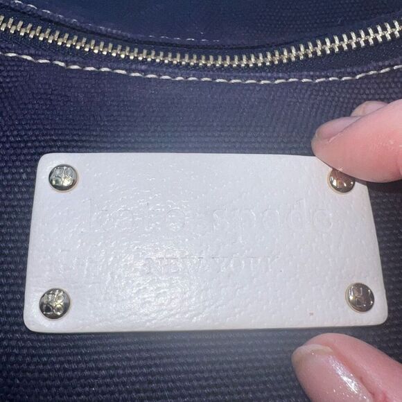 Kate Spade VINTAGE Canvas and Leather Navy and White Pinstriped interior - Picture 9 of 14